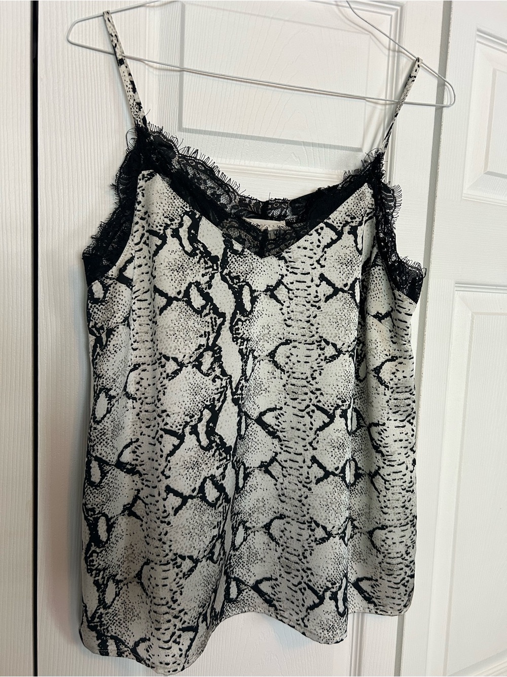 Snake Print Lace Trim Cami Top - Black and White